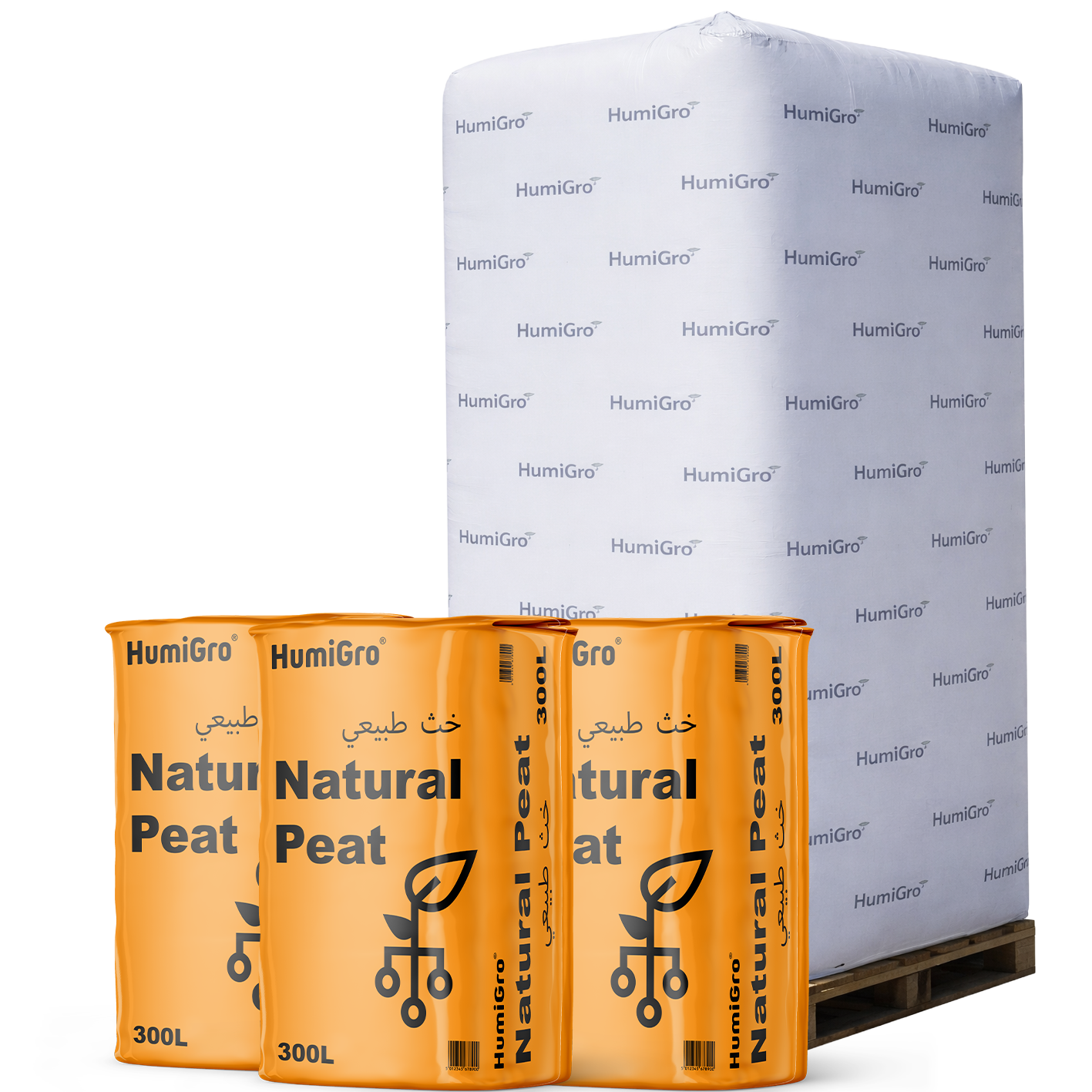 HumiGro Natural Peat — 300 L bags on a pallet